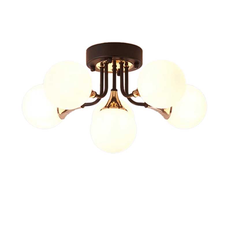 6/10/13 Semi Flush Chandelier With Milk White Glass Shades - Black Ceiling Mounted Sphere Light