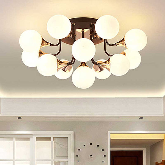 6/10/13 Semi Flush Chandelier with Milk White Glass Shades - Black Ceiling Mounted Sphere Light