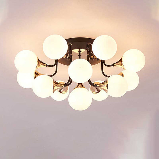 6/10/13 Semi Flush Chandelier With Milk White Glass Shades - Black Ceiling Mounted Sphere Light