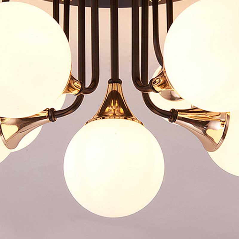 6/10/13 Semi Flush Chandelier with Milk White Glass Shades - Black Ceiling Mounted Sphere Light