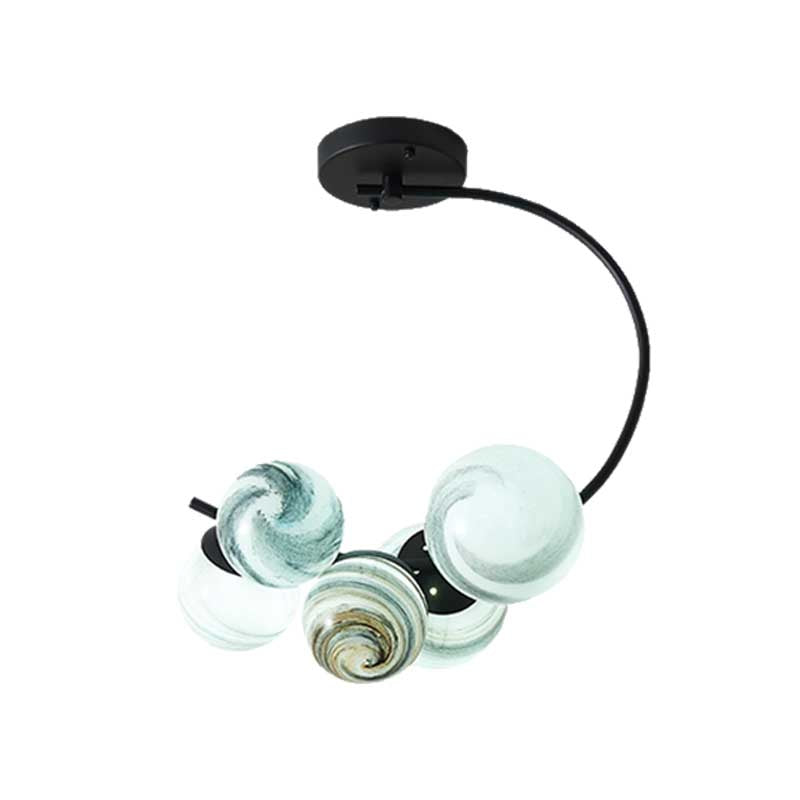 Modern Hand Blown Glass Ball Ceiling Lamp - Semi Flush Mount Lighting (3/5 Lights) in Black/White