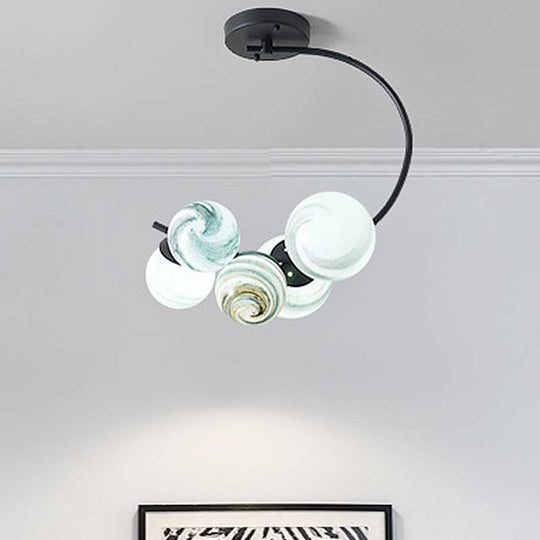 Modern Hand Blown Glass Ball Ceiling Lamp - 3/5 Lights Black/White