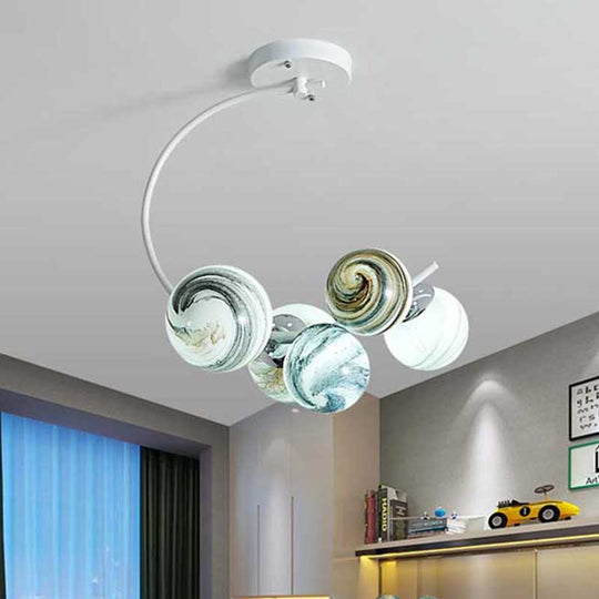 Modern Hand Blown Glass Ball Ceiling Lamp - Semi Flush Mount Lighting (3/5 Lights) in Black/White