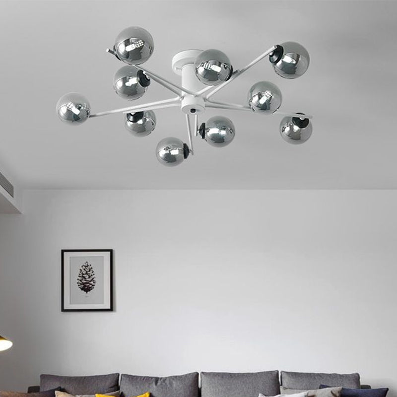 Sputnik Semi Flush Mount Silver Glass Ceiling Light Fixture - Modern Postmodern Design with 6/8/10 Lights for White Living Room