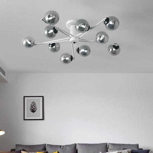 Sputnik Semi Flush Mount Silver Glass Ceiling Light Fixture - Modern Postmodern Design with 6/8/10 Lights for White Living Room