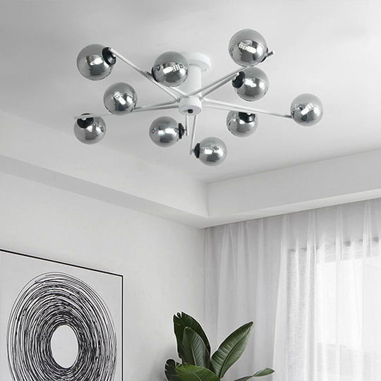 Sputnik Semi Flush Mount Silver Glass Ceiling Light Fixture - Modern Postmodern Design with 6/8/10 Lights for White Living Room