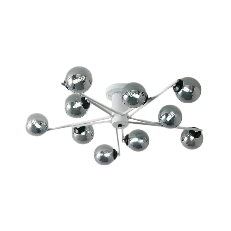 Sputnik Semi Flush Mount Silver Glass Ceiling Light Fixture - Modern Postmodern Design with 6/8/10 Lights for White Living Room