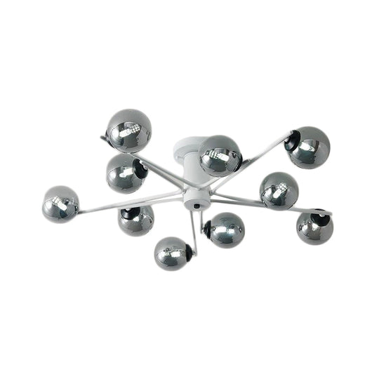 Sputnik Semi Flush Mount Silver Glass Ceiling Light Fixture - Modern Postmodern Design With 6/8/10