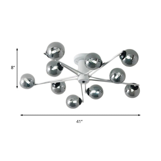 Sputnik Semi Flush Mount Silver Glass Ceiling Light Fixture - Modern Postmodern Design with 6/8/10 Lights for White Living Room