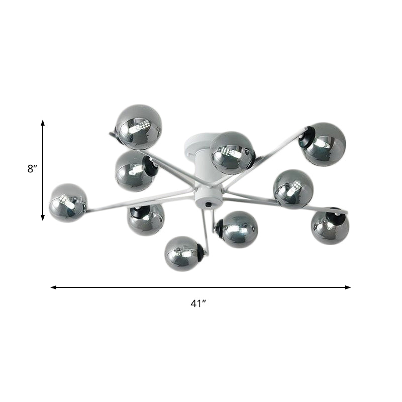 Sputnik Semi Flush Mount Silver Glass Ceiling Light Fixture - Modern Postmodern Design With 6/8/10