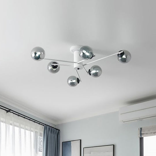 Sputnik Semi Flush Mount Silver Glass Ceiling Light Fixture - Modern Postmodern Design with 6/8/10 Lights for White Living Room