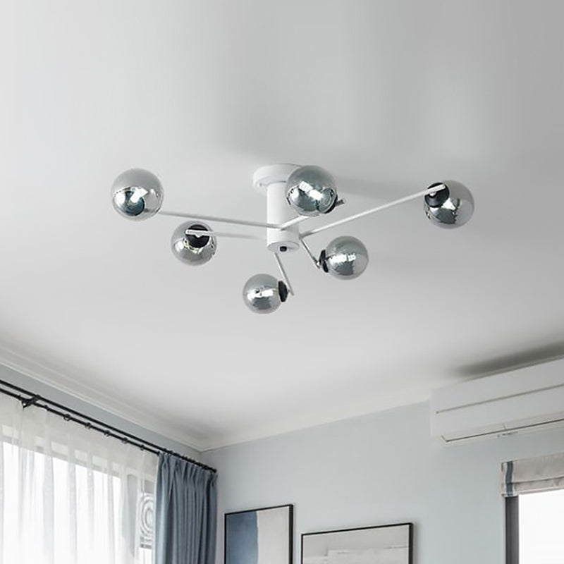 Sputnik Semi Flush Mount Silver Glass Ceiling Light Fixture - Modern Postmodern Design With 6/8/10