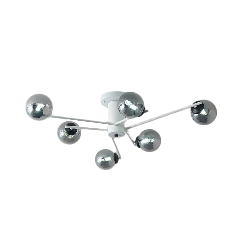 Sputnik Semi Flush Mount Silver Glass Ceiling Light Fixture - Modern Postmodern Design with 6/8/10 Lights for White Living Room