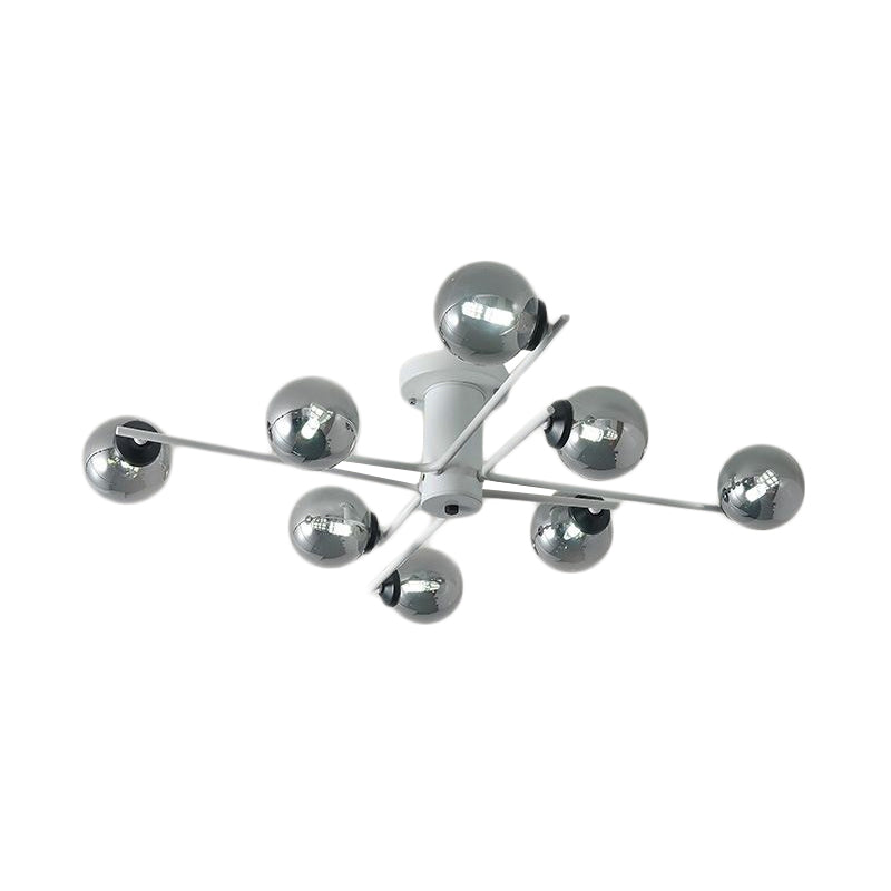 Sputnik Semi Flush Mount Silver Glass Ceiling Light Fixture - Modern Postmodern Design with 6/8/10 Lights for White Living Room