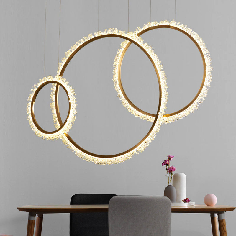 Lustre à anneau LED en cristal doré - Diamètre 16"/23,5"/31,5" - Options de lumière blanche/chaude/naturelle