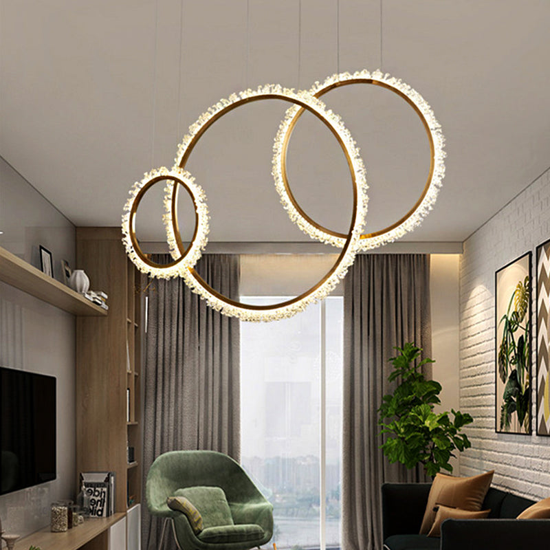 Crystal Golden LED Ring Chandelier Pendant Light - 16"/23.5"/31.5" Diameter - White/Warm/Natural Light Options