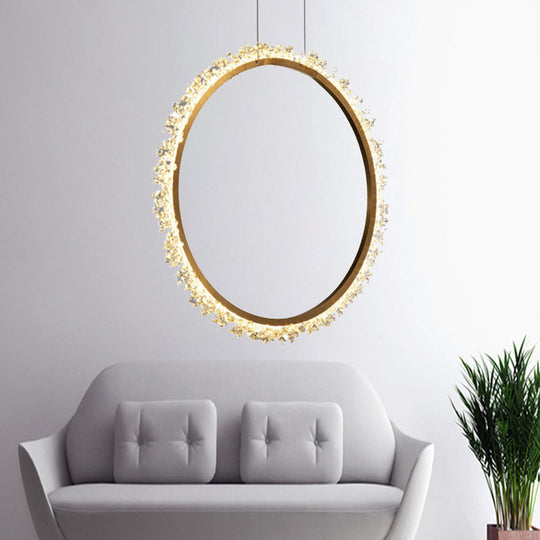 Crystal Golden LED Ring Chandelier Pendant Light - 16"/23.5"/31.5" Diameter - White/Warm/Natural Light Options