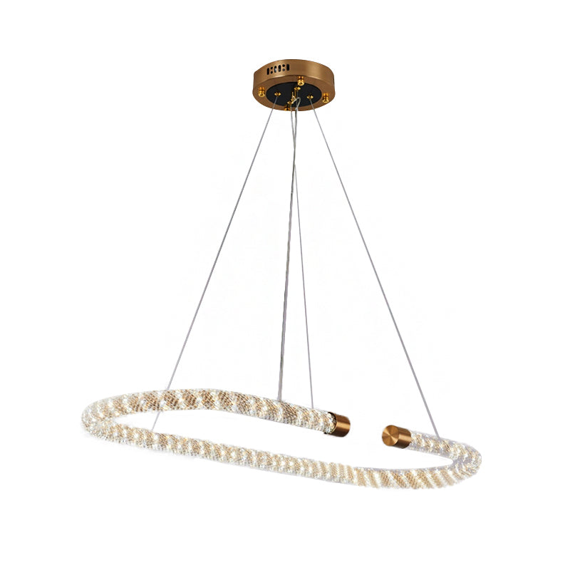 31.5 Wide Led Hanging Pendant Chandelier With Rope Crystal Shade - Golden Kitchen Ceiling Fixture