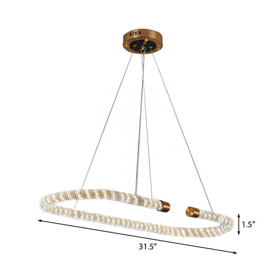 Lustre suspendu de cuisine à DEL de 31,5 po avec abat-jour en cristal en corde - Plafonnier doré