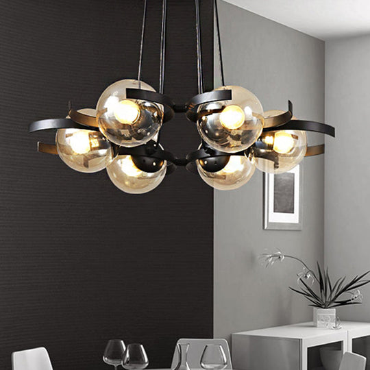 Clear Glass Ball Pendant Chandelier - Contemporary 6 Light Black Ceiling Fixture for Dining Room