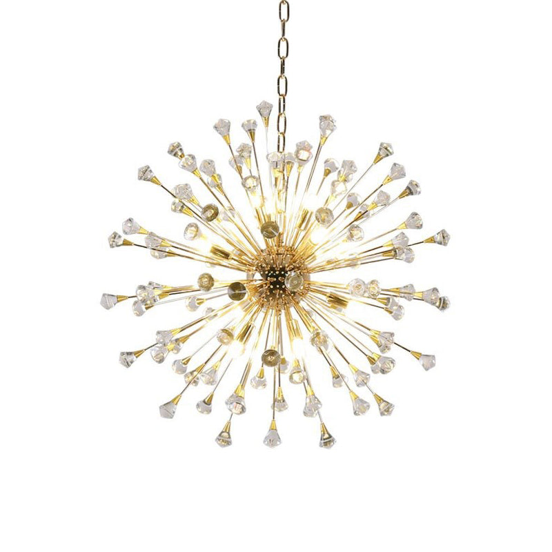 Modern Led Golden Urchin Chandelier With Crystal Accents