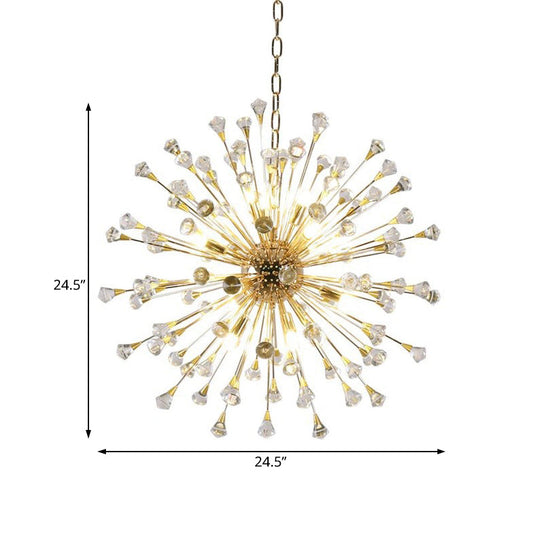 Modern Led Golden Urchin Chandelier With Crystal Accents