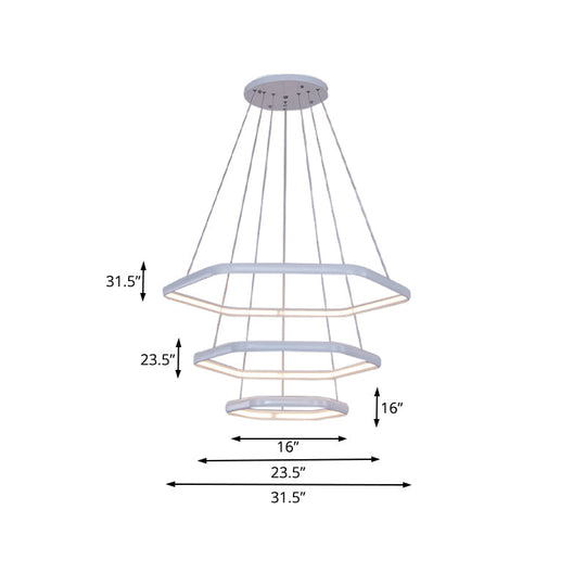 Simplistic Acrylic Tiered Hexagonal LED 1/2/3-Light Pendant Chandelier Hanging Lamp in Black/Silver/White