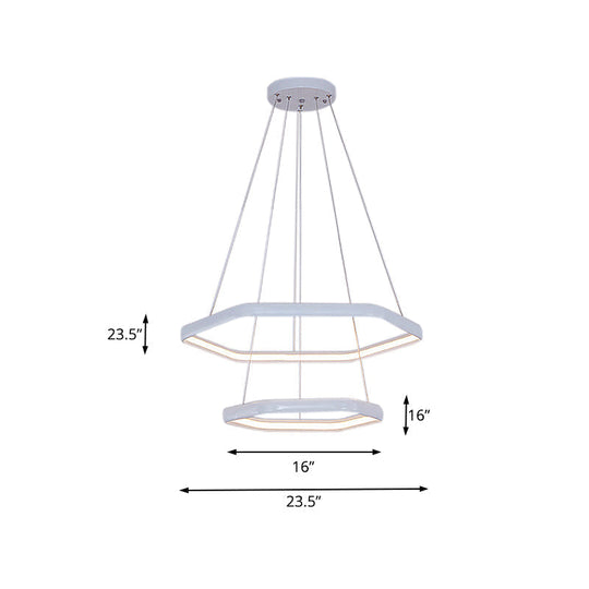 Simplistic Acrylic Tiered Hexagonal LED 1/2/3-Light Pendant Chandelier Hanging Lamp in Black/Silver/White