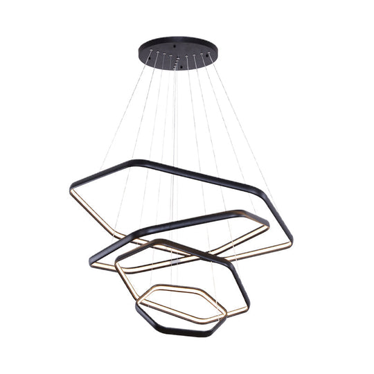 Simplistic Acrylic Tiered Hexagonal LED 1/2/3-Light Pendant Chandelier Hanging Lamp in Black/Silver/White