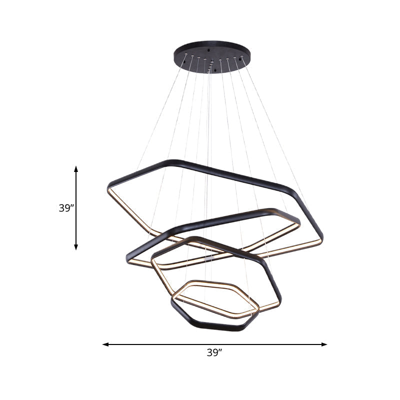 Simplistic Acrylic Tiered Hexagonal LED 1/2/3-Light Pendant Chandelier Hanging Lamp in Black/Silver/White