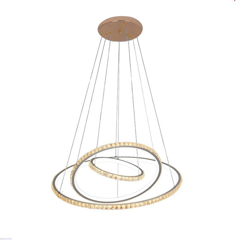 Modern Crystal Gold/Silver Led Chandelier Ceiling Light Fixture With 3 Rings - Warm/White Dual