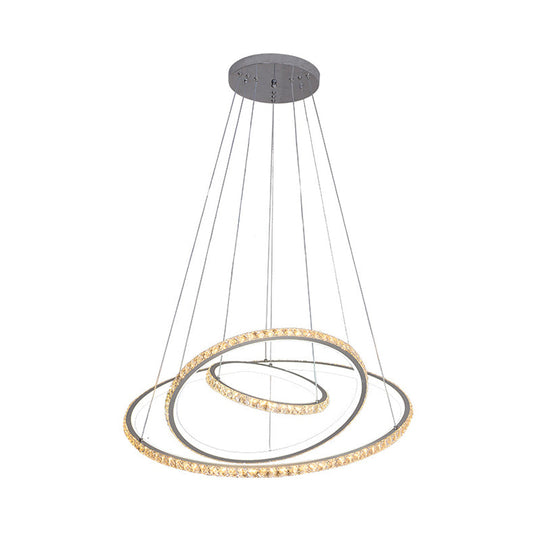 Modern Crystal Gold/Silver Led Chandelier Ceiling Light Fixture With 3 Rings - Warm/White Dual