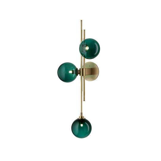 Contemporary Green/Clear Glass Globe Wall Sconce Lamp With 3 Lights In Brass