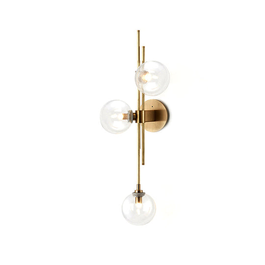 Contemporary Green/Clear Glass Globe Wall Sconce Lamp With 3 Lights In Brass