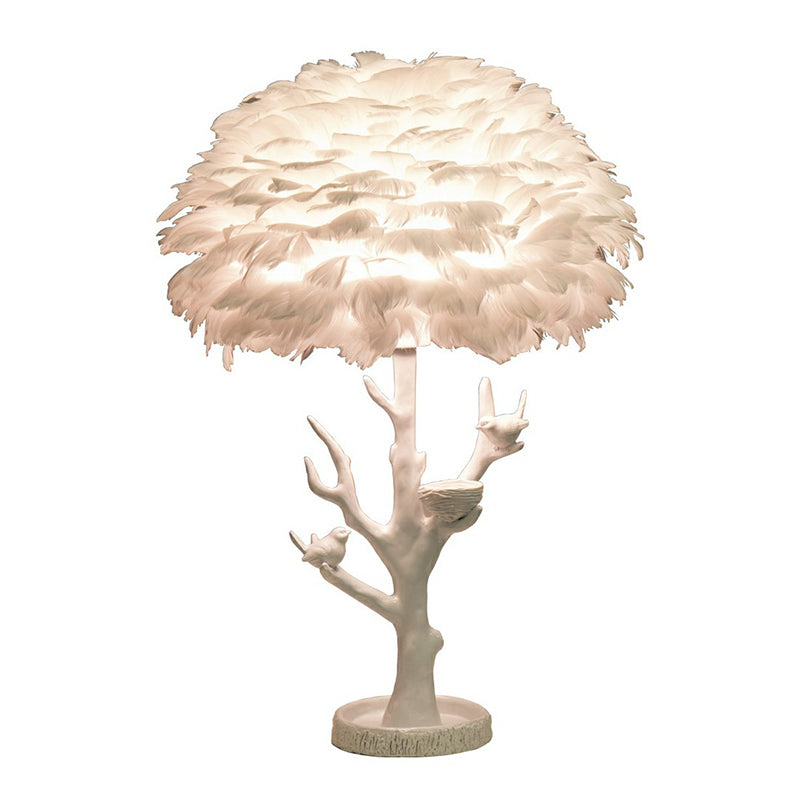 Feather Shade Resin Table Lamp: Artistic Tree Branch Design Ideal For Living Room Nightstands White