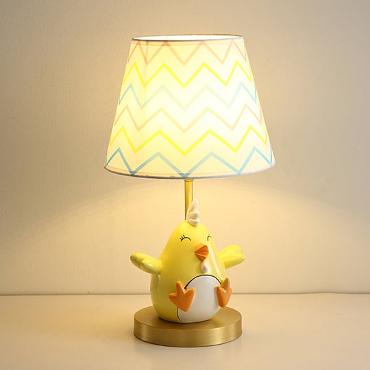 Cartoon Chicken Nightstand Lamp - Single-Bulb Bedside Table Light With Tapered Fabric Shade