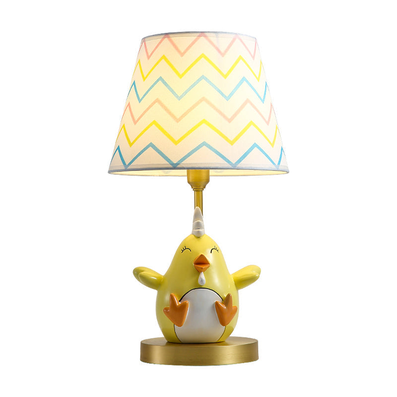 Cartoon Chicken Nightstand Lamp - Single-Bulb Bedside Table Light With Tapered Fabric Shade