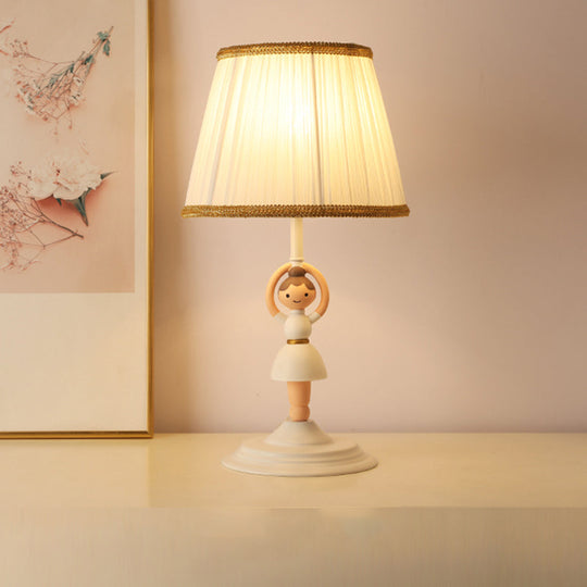 Whimsical Cartoon Table Light With Pleated Fabric - Single Bedside Nightstand Lamp In White