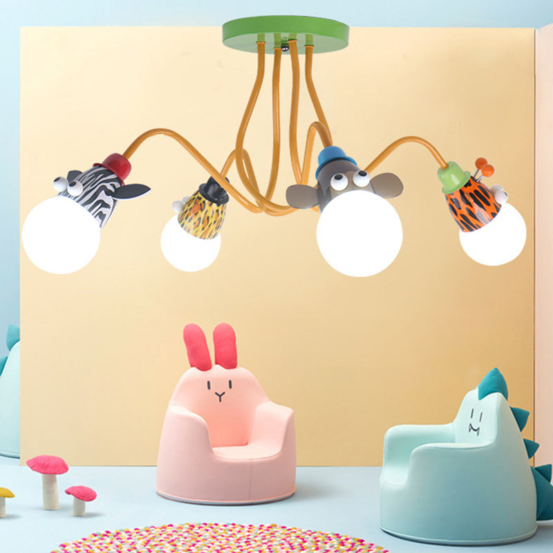 Yellow Octopus Cartoon Metal Ceiling Light with Animal Socket