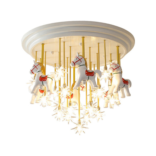 Kids' Style MD Ceiling Light: Semi Flush Mount with LED, Resin Horse, in White