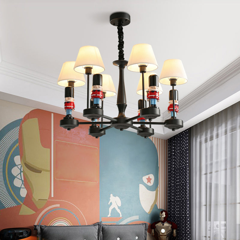 Kids Style Black Tapered Ceiling Lighting With Pleated Fabric Chandelier And Soldier Decor 6 /