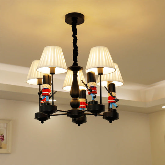 Cartoon Soldier Nursery Chandelier Pendant With Fabric Shade Resin Hanging Light