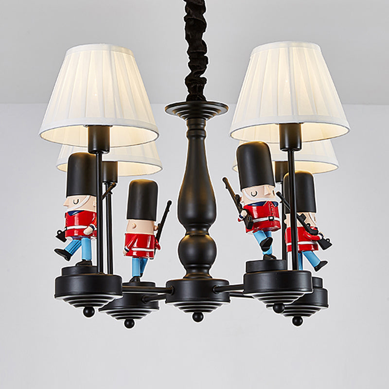 Cartoon Soldier Nursery Chandelier Pendant With Fabric Shade Resin Hanging Light