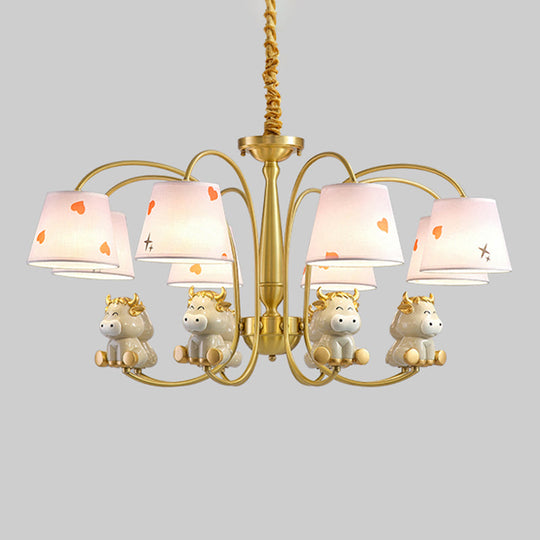 White Resin Nursery Chandelier With Animal Suspension Light & Empire Shade For Kids 8 / Cow