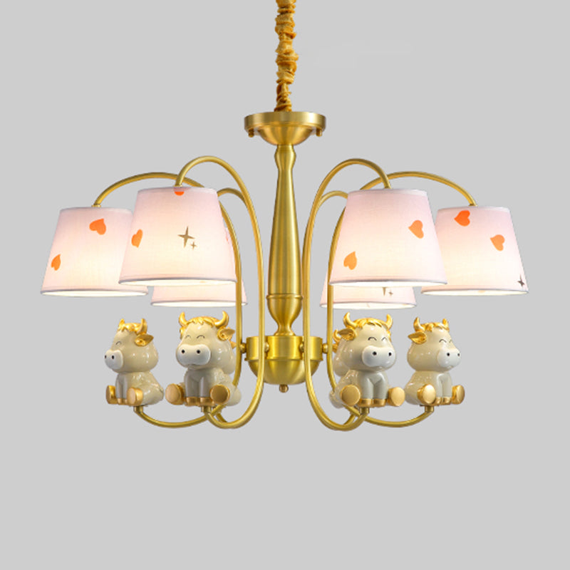 White Resin Nursery Chandelier With Animal Suspension Light & Empire Shade For Kids 6 / Cow