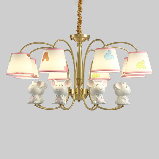 White Resin Nursery Chandelier With Animal Suspension Light & Empire Shade For Kids