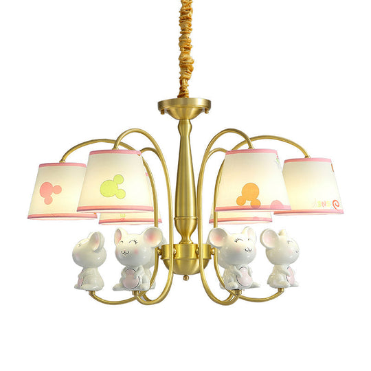 White Resin Nursery Chandelier With Animal Suspension Light & Empire Shade For Kids