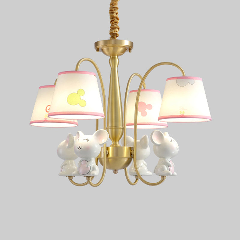 White Resin Nursery Chandelier With Animal Suspension Light & Empire Shade For Kids