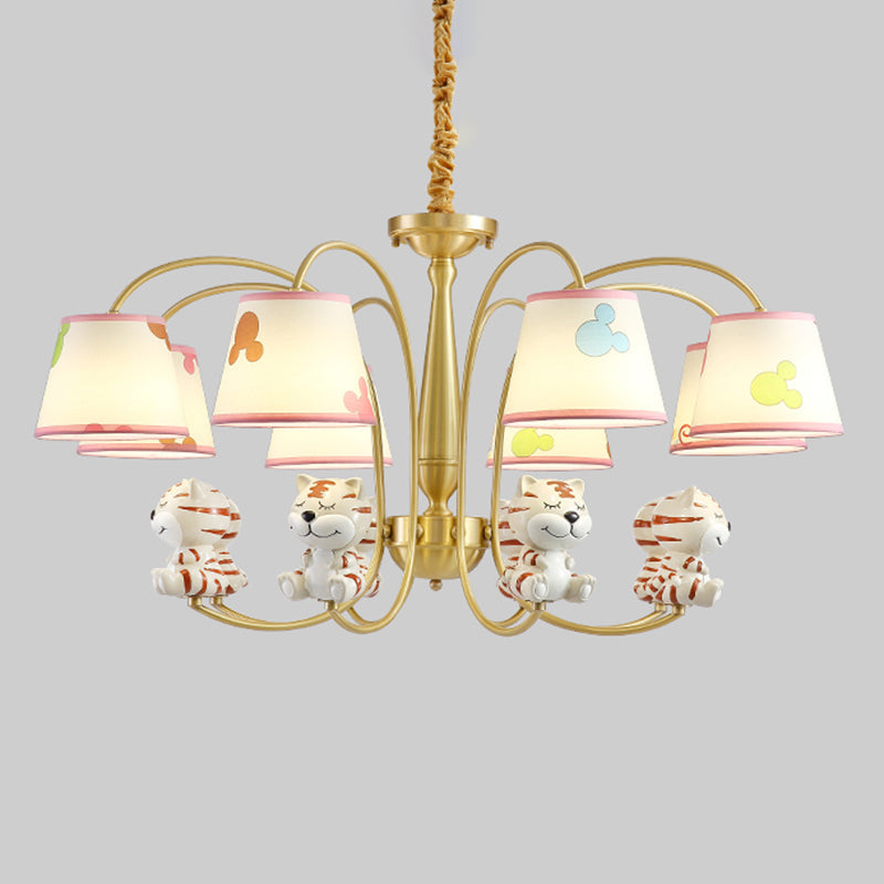 White Resin Nursery Chandelier With Animal Suspension Light & Empire Shade For Kids