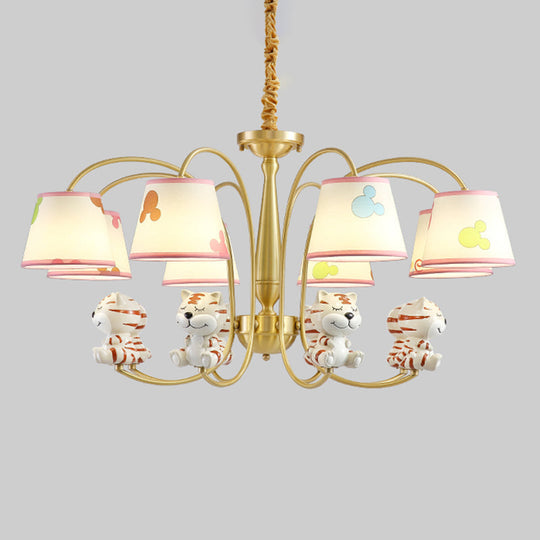 White Resin Nursery Chandelier With Animal Suspension Light & Empire Shade For Kids